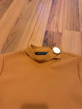 Zara Ochre Mock-Neck Top with Button Accent
